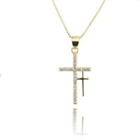 Hot Sale Double Cross Pendant Fashion New Copper Plated White Zircon Religious Necklace main image 6