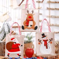 New Christmas Decoration Supplies Burlap Three-dimensional Embroidery Tote Bag Children Gift Bag Candy Bag Storage Bag main image 1