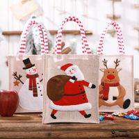 New Christmas Decoration Supplies Burlap Three-dimensional Embroidery Tote Bag Children Gift Bag Candy Bag Storage Bag main image 3