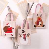 New Christmas Decoration Supplies Burlap Three-dimensional Embroidery Tote Bag Children Gift Bag Candy Bag Storage Bag main image 4