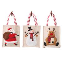New Christmas Decoration Supplies Burlap Three-dimensional Embroidery Tote Bag Children Gift Bag Candy Bag Storage Bag main image 6