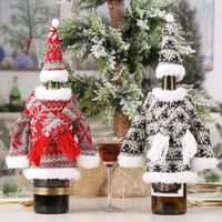 Christmas Decoration Suit Knitted Scarf Hooded Clothes Wine Bottle Set Creative Party Fabric main image 1