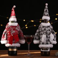 Christmas Decoration Suit Knitted Scarf Hooded Clothes Wine Bottle Set Creative Party Fabric main image 3