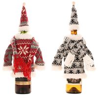 Christmas Decoration Suit Knitted Scarf Hooded Clothes Wine Bottle Set Creative Party Fabric main image 6