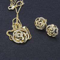 Rose Earring Necklace Set Gold Plated Platinum Plated Flower Zircon Pendant Ear Pins sku image 1