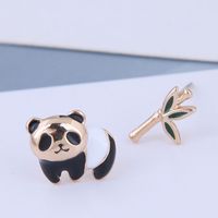 925 Silver Fashion Sweet Ol Panda Bamboo Asymmetric Earrings sku image 1