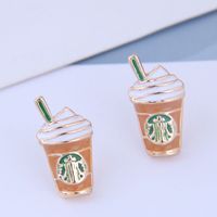 925 Silver Needle Delicate Korean Fashion Sweet Ol Simple Milk Tea Cup Ear Studs sku image 1