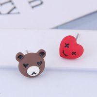 925 Silver Needle Delicate Korean Fashion Sweet Ol Bear Bear Asymmetric Earrings sku image 1