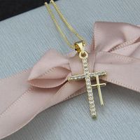 Hot Sale Double Cross Pendant Fashion New Copper Plated White Zircon Religious Necklace sku image 2