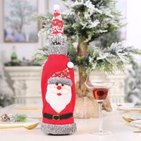 Christmas New Hot Sale Grey Velvet Closure Hooded Red Wine Bottle Cover Red Wine Bag sku image 1