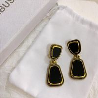 Aretes Vintage De Aceite De Goteo Geométrico Negro Pendientes Franceses De Plata 925 Con Pasador De Plata Para Mujer main image 1