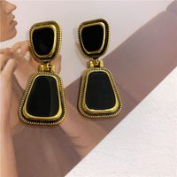 Aretes Vintage De Aceite De Goteo Geométrico Negro Pendientes Franceses De Plata 925 Con Pasador De Plata Para Mujer main image 4