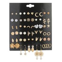 Earring Set Combination 30 Pairs Of Stud Earrings Crystal Peach Heart Moon Diamond Earrings Baroque main image 1