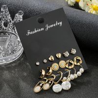 Geometric Metal Earring Set With Vintage Diamond Pearl Studs main image 3
