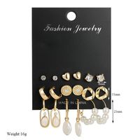 Geometric Metal Earring Set With Vintage Diamond Pearl Studs main image 6