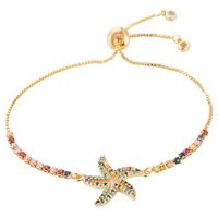 Female Copper Adjustable Creative Hollow Starfish Rainbow Inlaid Zircon Bracelet sku image 1