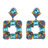 New Geometric Stud Earrings In Aquamarine Diamond Studded Glass sku image 1