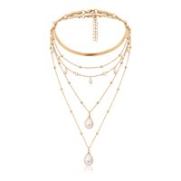 Jewelry Geometric Vintage Crescent Moon Gem Necklace Pearl Chain Necklace sku image 2