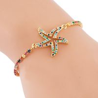 Female Copper Adjustable Creative Hollow Starfish Rainbow Inlaid Zircon Bracelet main image 1
