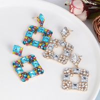 New Geometric Stud Earrings In Aquamarine Diamond Studded Glass main image 3