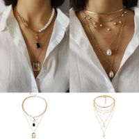 Jewelry Geometric Vintage Crescent Moon Gem Necklace Pearl Chain Necklace main image 1