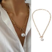 Jewelry Geometric Vintage Crescent Moon Gem Necklace Pearl Chain Necklace main image 6