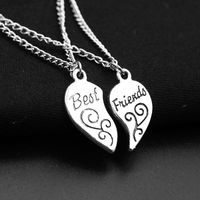 Best Friends Alloy Peach Heart Pendant Girlfriends Love Stitching Pendant Lettering Necklace main image 1