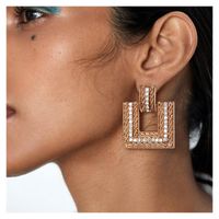 Fashion Geometric Square Alloy Diamond Earrings main image 2