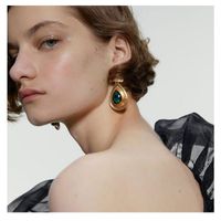 Simple Gold Drop Shaped Alloy Diamond Earrings main image 1