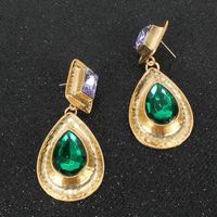 Simple Gold Drop Shaped Alloy Diamond Earrings main image 3