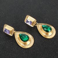 Simple Gold Drop Shaped Alloy Diamond Earrings main image 4