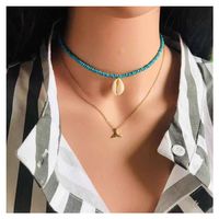 Türkis Farbene Reis Perlen Im Europäischen Und Amerikanischen Stil, Muschel Schale, Kurze Halskette, Weibliche 12190 main image 1