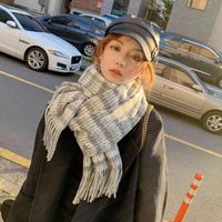 Small Houndstooth Scarf Female Winter Long Imitation Wool Fringed Scarf main image 3