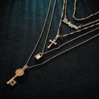 Jewelry English Letter Cross Key Lock Alloy Multilayer Necklace main image 4