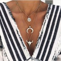 New Jewelry Fashion Simple Alloy Bull Head Geometry Disc Eyes Horns Multi-layer Necklace main image 1