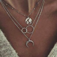 Fashion Geometric Circle Water Drop Horns Moon Hollow World Map Long Three-layer Necklace Clavicle Chain main image 1