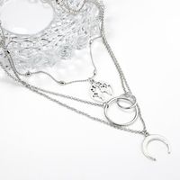 Fashion Geometric Circle Water Drop Horns Moon Hollow World Map Long Three-layer Necklace Clavicle Chain main image 5