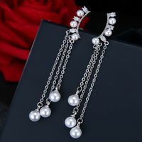 Korean Fashion Sweet Ol Simple Elegant Pearl Tassel Earrings main image 1