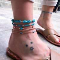 New Jewelry Fashion Handmade Turquoise Rice Beads Chain Eyes 5 Sets Of Anklets main image 2