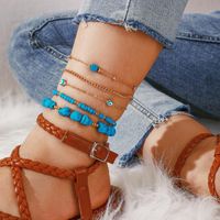 New Jewelry Fashion Handmade Turquoise Rice Beads Chain Eyes 5 Sets Of Anklets main image 6