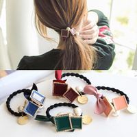 Ribbon Bow Hair Ring Flower Square Pearl Pendant Hair Rope Hip Knot Rubber Band Headdress Wholesale main image 1