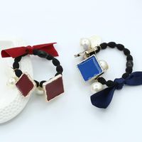 Ribbon Bow Hair Ring Flower Square Pearl Pendant Hair Rope Hip Knot Rubber Band Headdress Wholesale main image 3