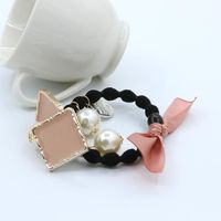 Ribbon Bow Hair Ring Flower Square Pearl Pendant Hair Rope Hip Knot Rubber Band Headdress Wholesale main image 4
