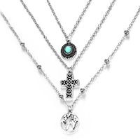 New Cross World Map Turquoise Combination Three-layer Necklace main image 4