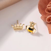 New Metal Jewelry Crown Bee Asymmetric Earrings Alloy Earrings main image 3