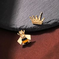 New Metal Jewelry Crown Bee Asymmetric Earrings Alloy Earrings main image 4