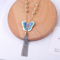 Korean Crystal Diamond Clavicle Chain Butterfly Pendant New Exaggerated Tassel Sweater Chain main image 4