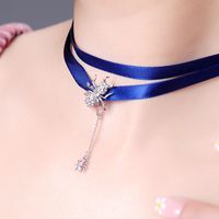 Korean Ribbon Necklace Diamond Choker Collar Female Long Necklace main image 4