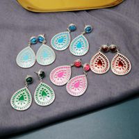 Colorful Enamel Glazed Stud Earrings Large Oval Drop Shape Earrings Fashion Retro Stud Earrings main image 4