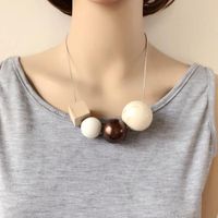 Jewelry Wholesale Custom Brown Ball Ball Square Wood Stitching Necklace Short Money Chain Sweater Chain main image 2